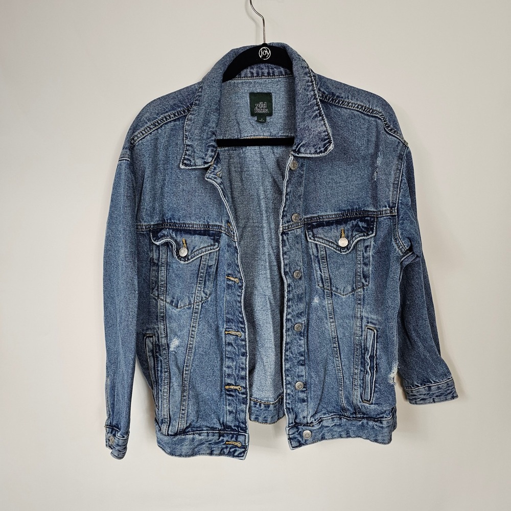 Wild Fable Women's Denim Jacket, Medium Wash, Casual, Distressed